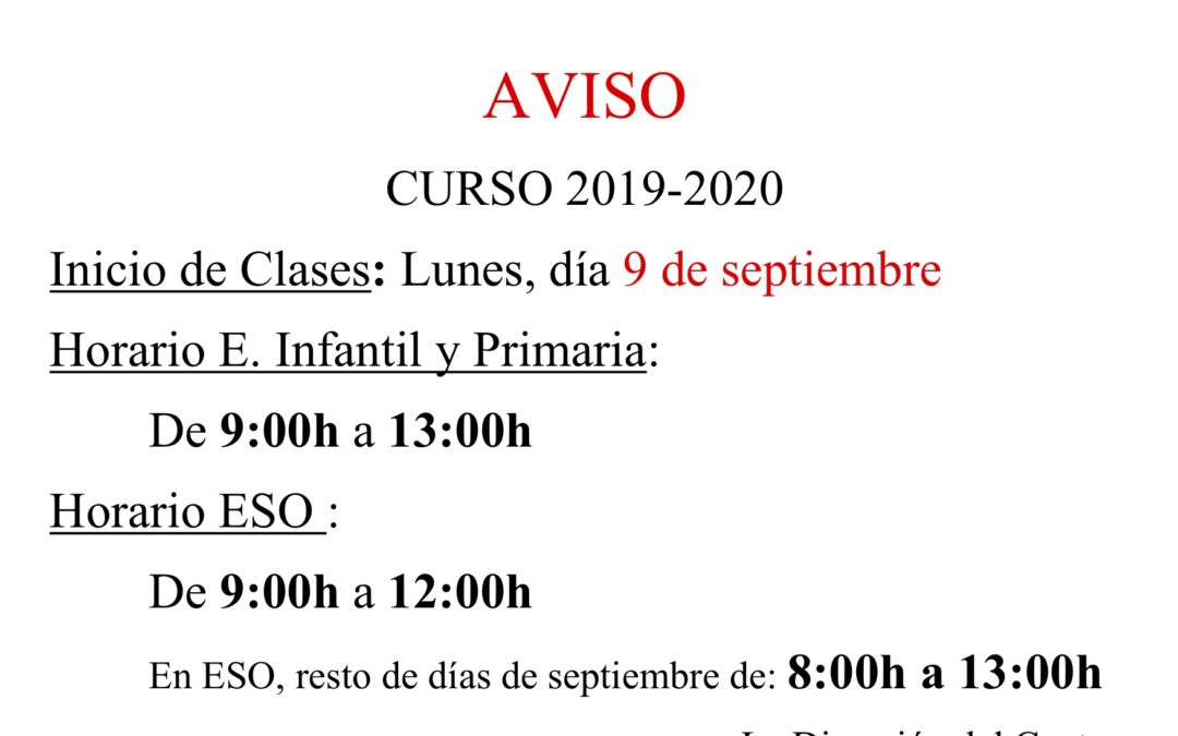 Inicio clases curso 2019-2020